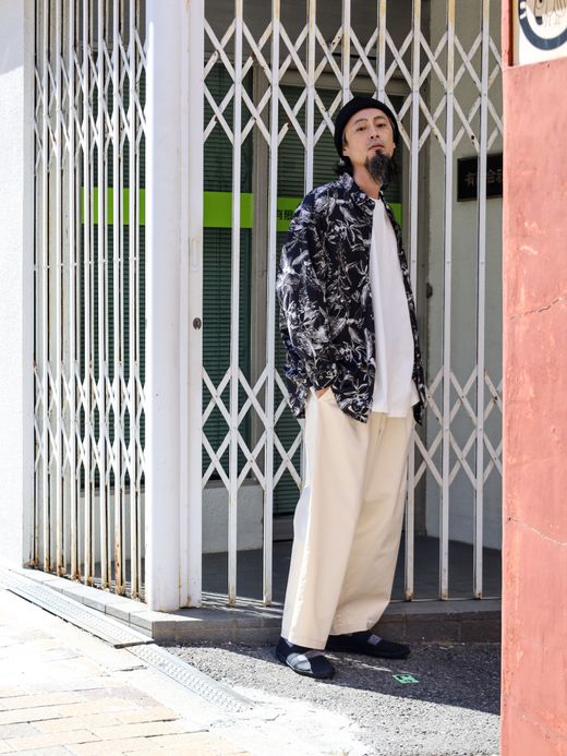 Audience 丹後 レーヨンライク ビーチファイユ リーフ L/S シャツ / Black