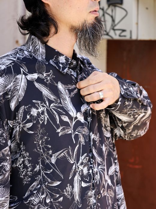 Audience 丹後 レーヨンライク ビーチファイユ リーフ L/S シャツ / Black