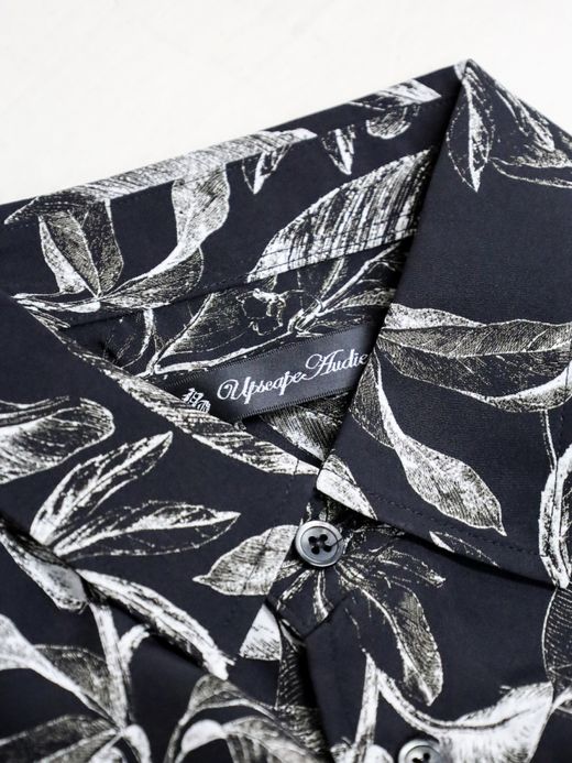 Audience 丹後 レーヨンライク ビーチファイユ リーフ L/S シャツ / Black