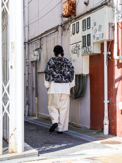 Audience 丹後 レーヨンライク ビーチファイユ リーフ L/S シャツ / Black