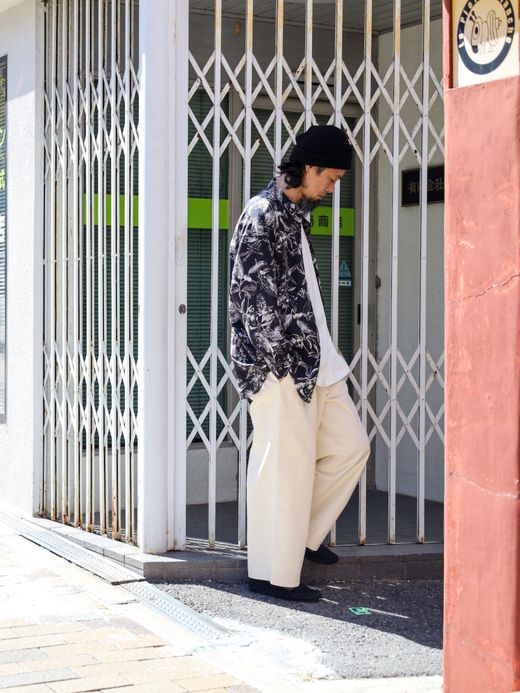 Audience 丹後 レーヨンライク ビーチファイユ リーフ L/S シャツ / Black