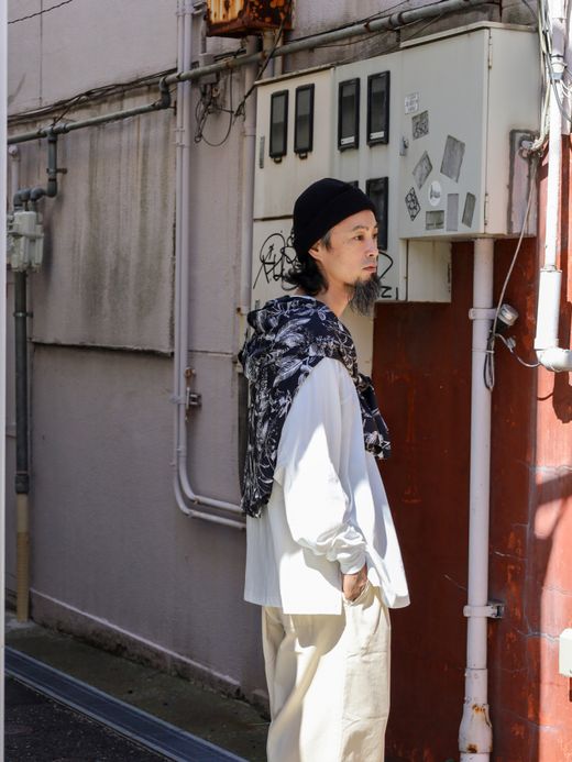 Audience 丹後 レーヨンライク ビーチファイユ リーフ L/S シャツ / Black