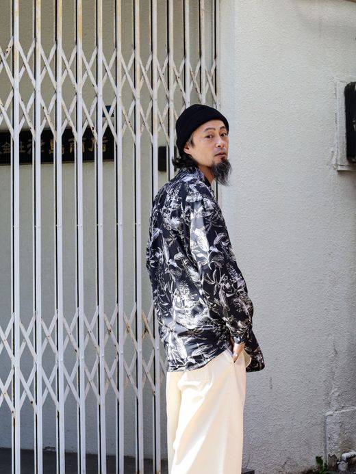 Audience 丹後 レーヨンライク ビーチファイユ リーフ L/S シャツ / Black