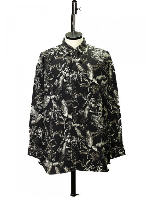 Audience 丹後 レーヨンライク ビーチファイユ リーフ L/S シャツ / Black