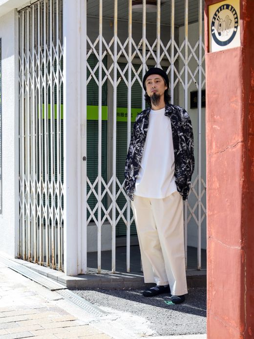 Audience 丹後 レーヨンライク ビーチファイユ リーフ L/S シャツ / Black