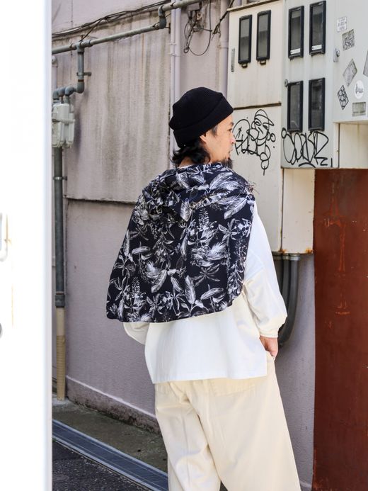 Audience 丹後 レーヨンライク ビーチファイユ リーフ L/S シャツ / Black