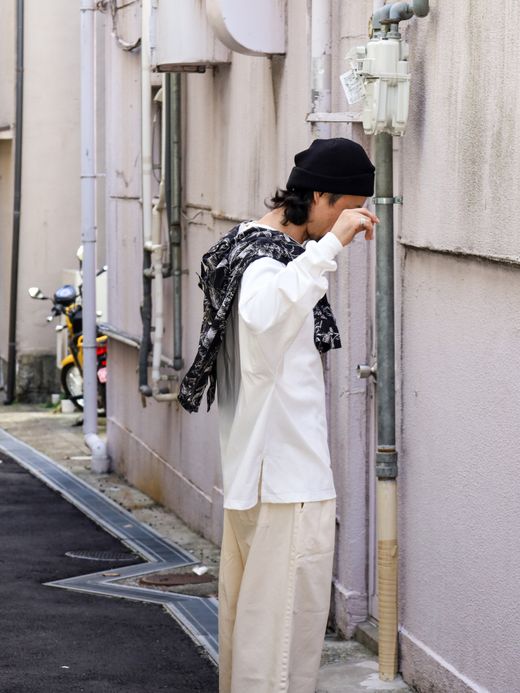 Audience 丹後 レーヨンライク ビーチファイユ リーフ L/S シャツ / Black