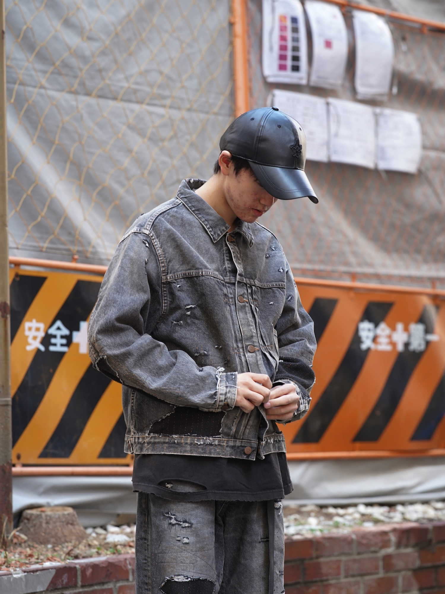 ANACHRONORM FRONT TUCK REMAKED BLACK DENIM JACKET / Black(remake