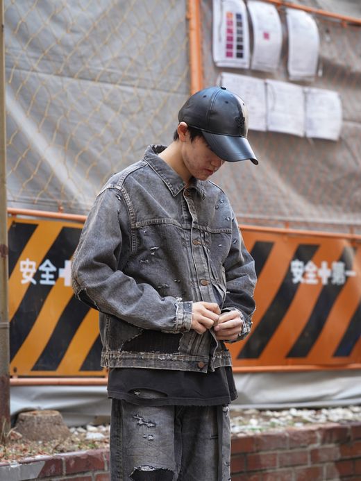 ANACHRONORM FRONT TUCK REMAKED BLACK DENIM JACKET / Black(remake)