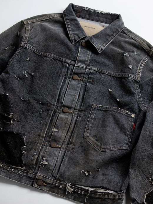 ANACHRONORM FRONT TUCK REMAKED BLACK DENIM JACKET / Black(remake)
