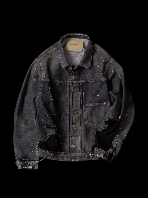 ANACHRONORM FRONT TUCK REMAKED BLACK DENIM JACKET / Black(remake)