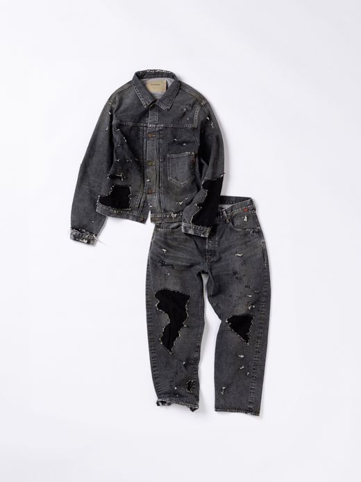 ANACHRONORM FRONT TUCK REMAKED BLACK DENIM JACKET / Black(remake)