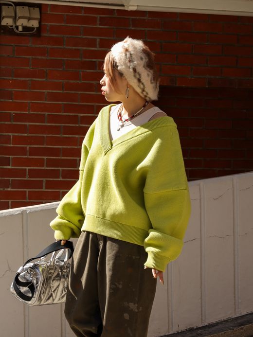 AMBERGLEAM COTTON V NECK SWEATER / 4colors
