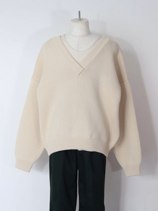 AMBERGLEAM COTTON V NECK SWEATER / 4colors