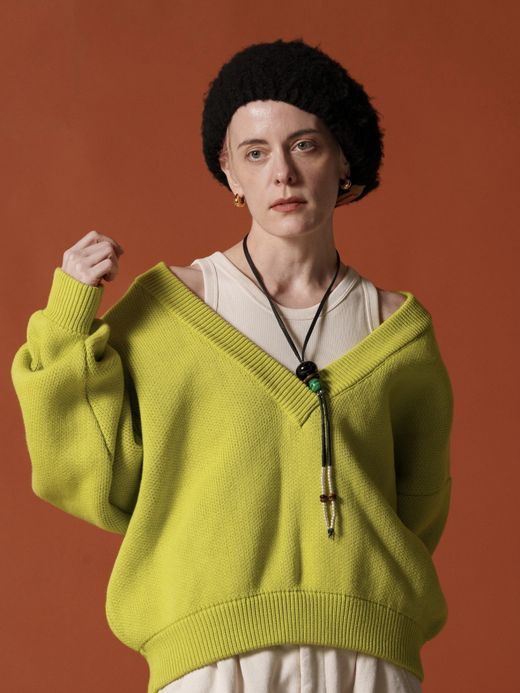 AMBERGLEAM COTTON V NECK SWEATER / 4colors