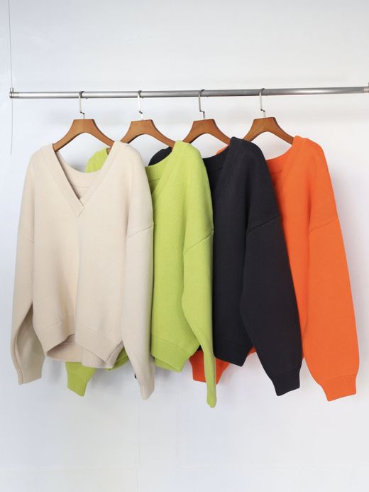 AMBERGLEAM COTTON V NECK SWEATER / 4colors