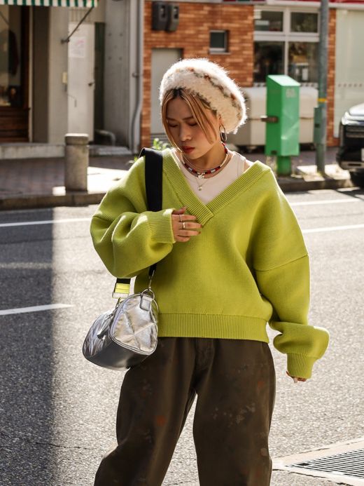 AMBERGLEAM COTTON V NECK SWEATER / 4colors