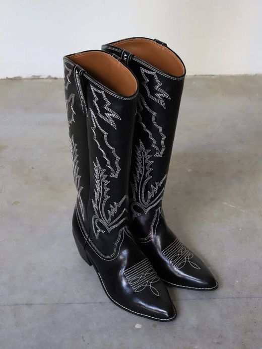 AMBERGLEAM EMBROIDERY LONG WESTERN BOOTS /  Black magic