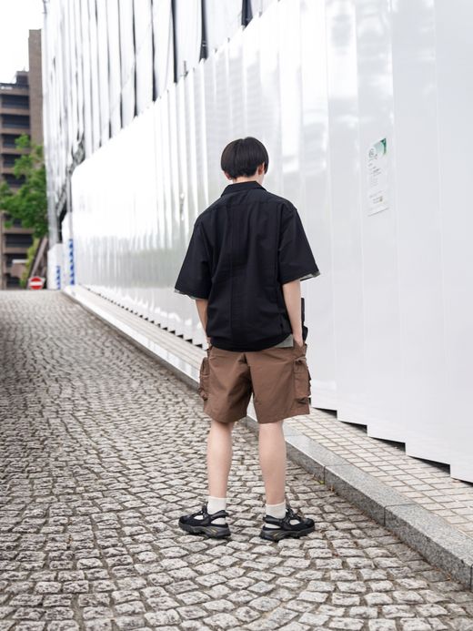 Audience 綿麻ビンテージキャンバス ピンタック ハーフスリーブシャツ / Black