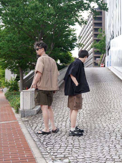 Audience 綿麻ビンテージキャンバス ピンタック ハーフスリーブシャツ / Black