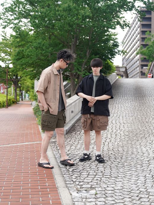 Audience 綿麻ビンテージキャンバス ピンタック ハーフスリーブシャツ / Black