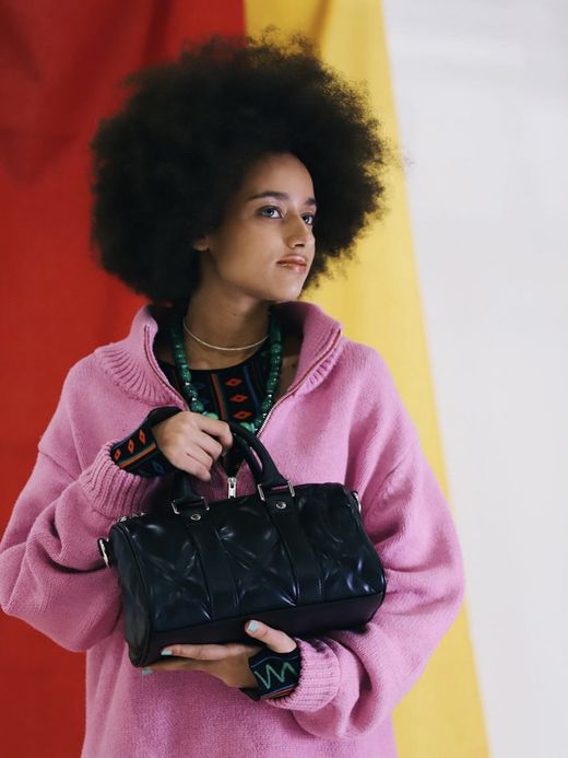 AMBERGLEAM MINI BOSTON QUILTING LEATHER BAG / Black