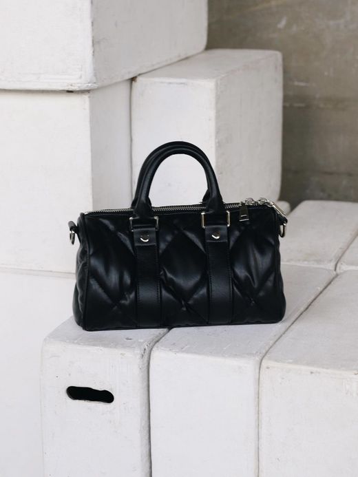 AMBERGLEAM MINI BOSTON QUILTING LEATHER BAG / Black