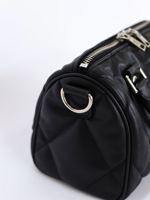AMBERGLEAM MINI BOSTON QUILTING LEATHER BAG / Black