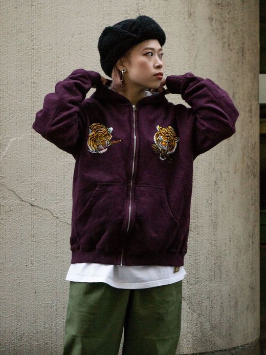 THE UNION TIGER FULL ZIP SWEAT HOODIE / Burgundy