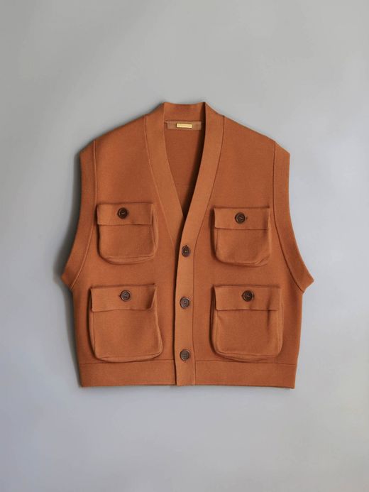 AMBERGLEAM FISHERMAN KNIT VEST / Terracotta