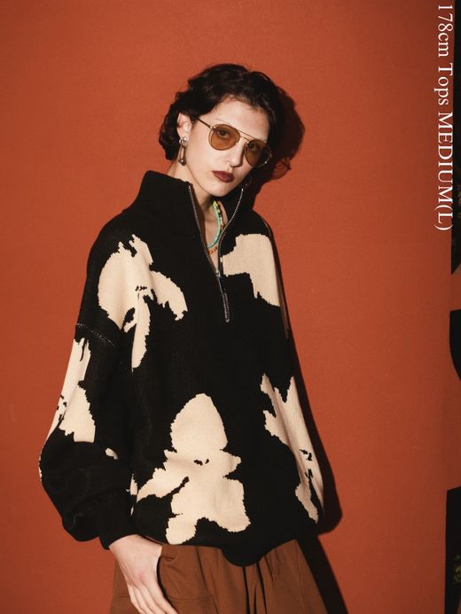 AMBERGLEAM BICOLOR HALF ZIP SWEATER / 2colors
