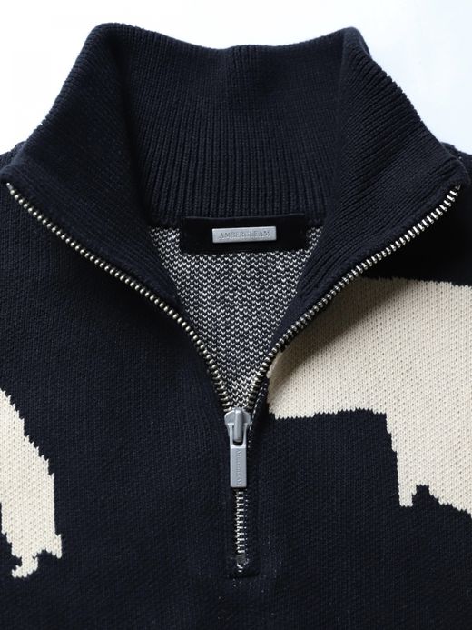 AMBERGLEAM BICOLOR HALF ZIP SWEATER / 2colors