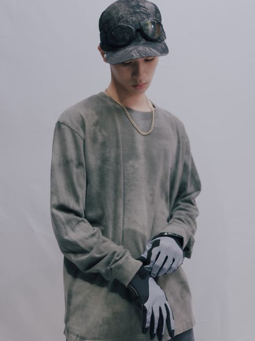 ANACHRONORM BLACK UNEVEN DYEING EMB L/S T SHIRT / Black