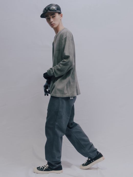 ANACHRONORM BLACK UNEVEN DYEING EMB L/S T SHIRT / Black