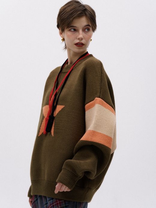 AMBERGLEAM STAR JAGUARD SWEATER / Kahki