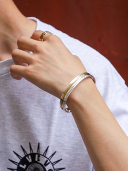 UNEVEN BARS BANGLE(Slim) / Silver × Brass