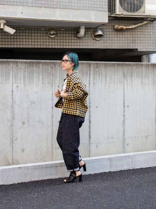 AMBERGLEAM JACQUARD KNIT TRUCKER / Yellow check