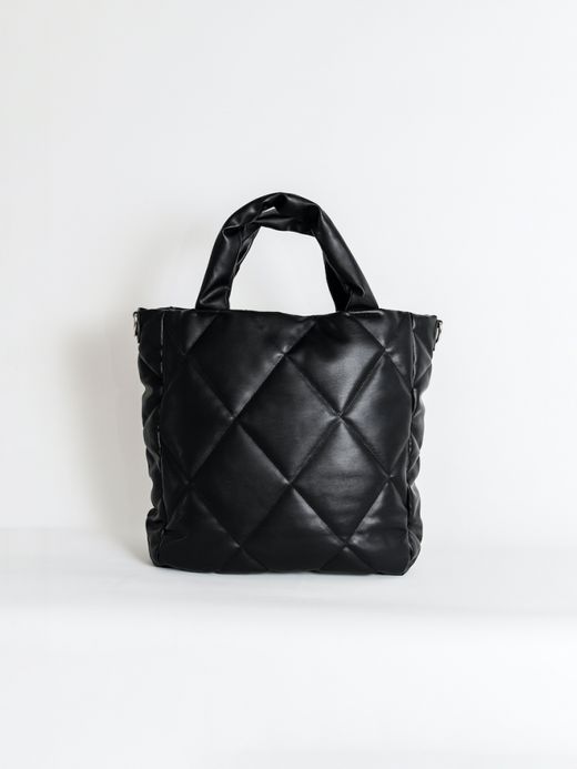 AMBERGLEAM SQUARE QUILTING LEATHER BAG / Black