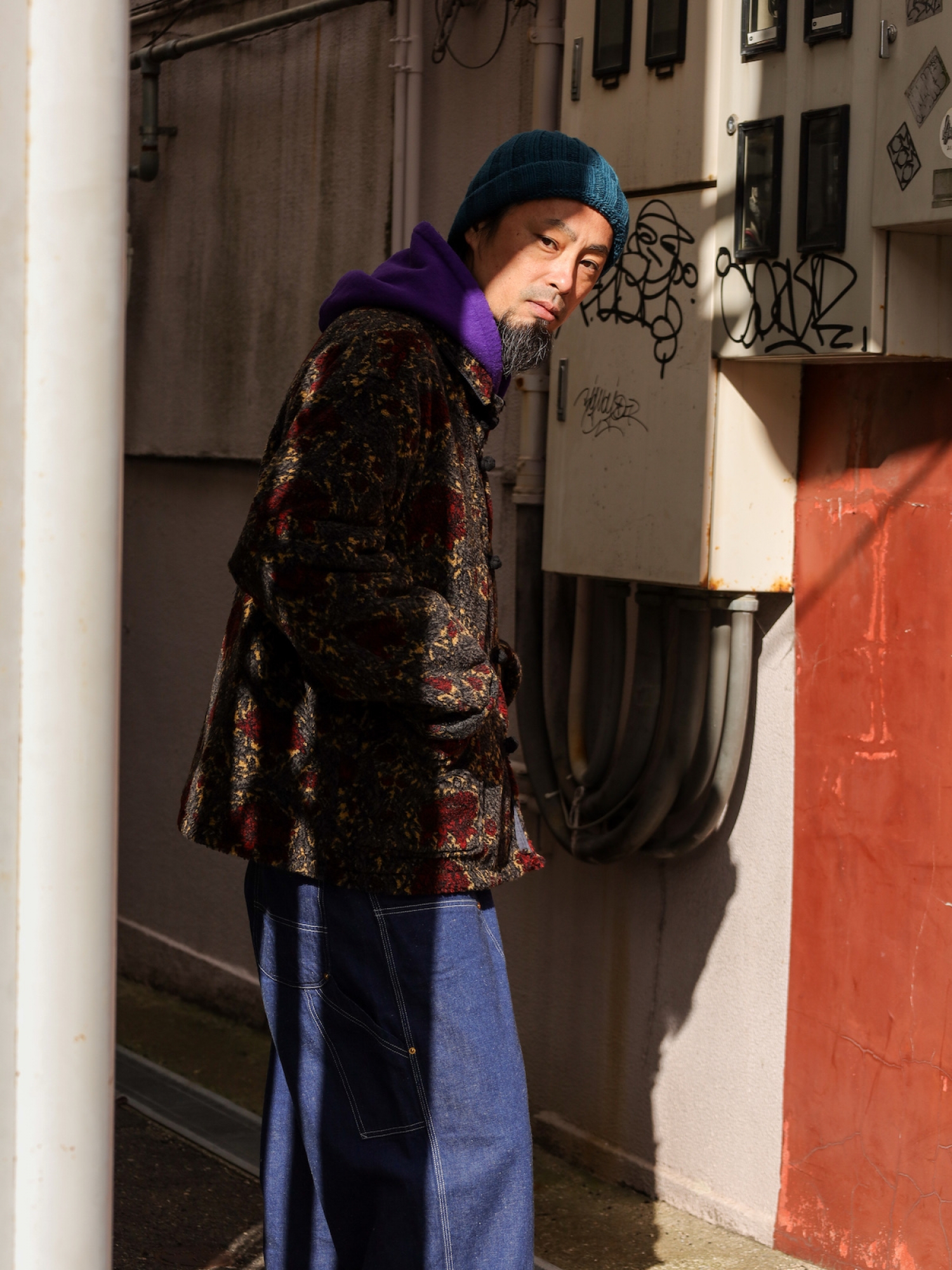 ANACHRONORM FLEECE CHINA JACKET / Red × gray | FLATBUSH