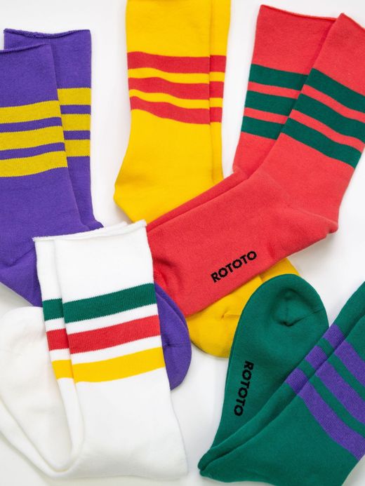 ROTOTO FINE PILE STRIPED CREW SOCKS