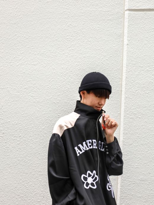 AMBERGLEAM EMBROIDERY SATIN BLOUSON / Black