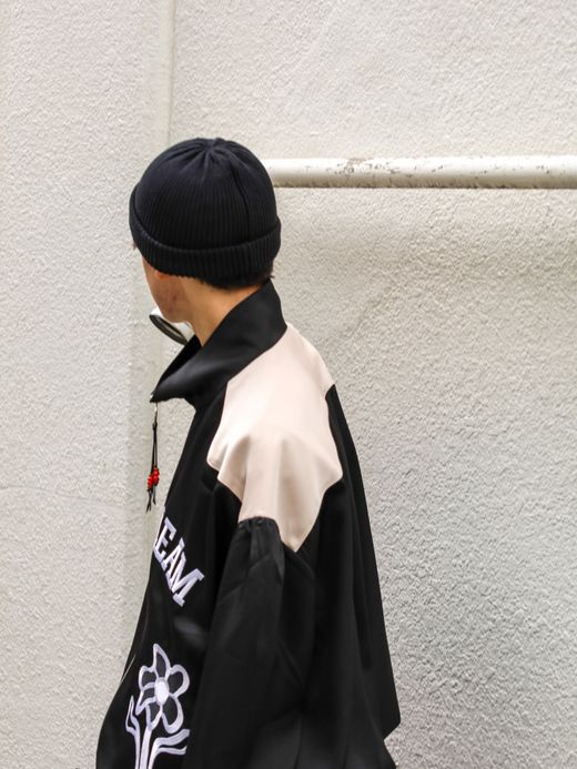 AMBERGLEAM EMBROIDERY SATIN BLOUSON / Black