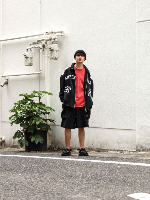 AMBERGLEAM EMBROIDERY SATIN BLOUSON / Black