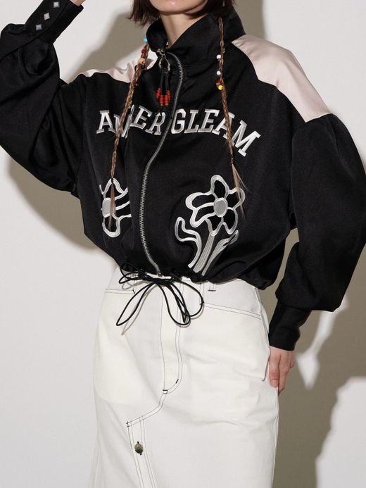 AMBERGLEAM EMBROIDERY SATIN BLOUSON / Black