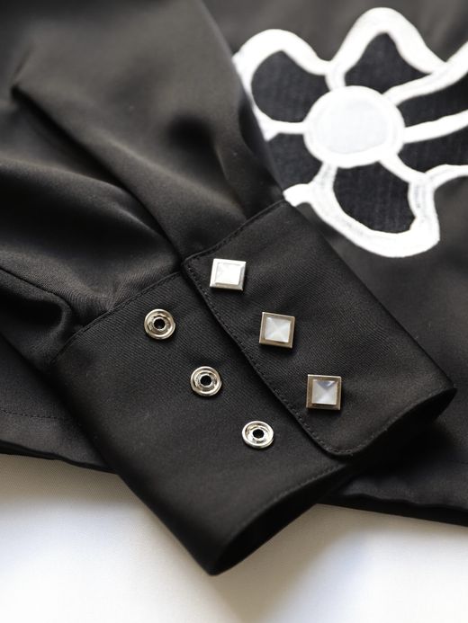 AMBERGLEAM EMBROIDERY SATIN BLOUSON / Black