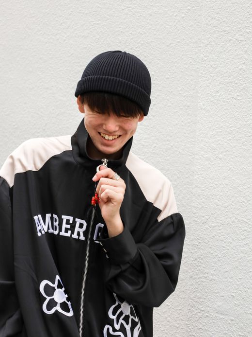 AMBERGLEAM EMBROIDERY SATIN BLOUSON / Black