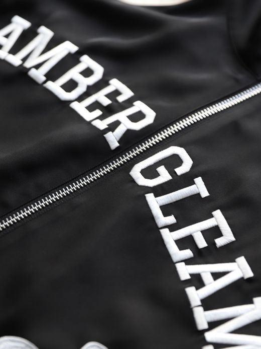 AMBERGLEAM EMBROIDERY SATIN BLOUSON / Black