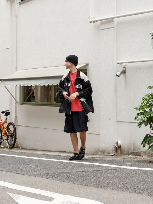 AMBERGLEAM EMBROIDERY SATIN BLOUSON / Black