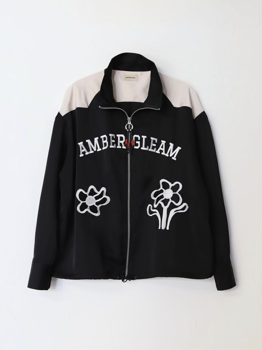 AMBERGLEAM EMBROIDERY SATIN BLOUSON / Black