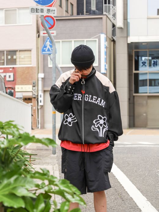 AMBERGLEAM EMBROIDERY SATIN BLOUSON / Black